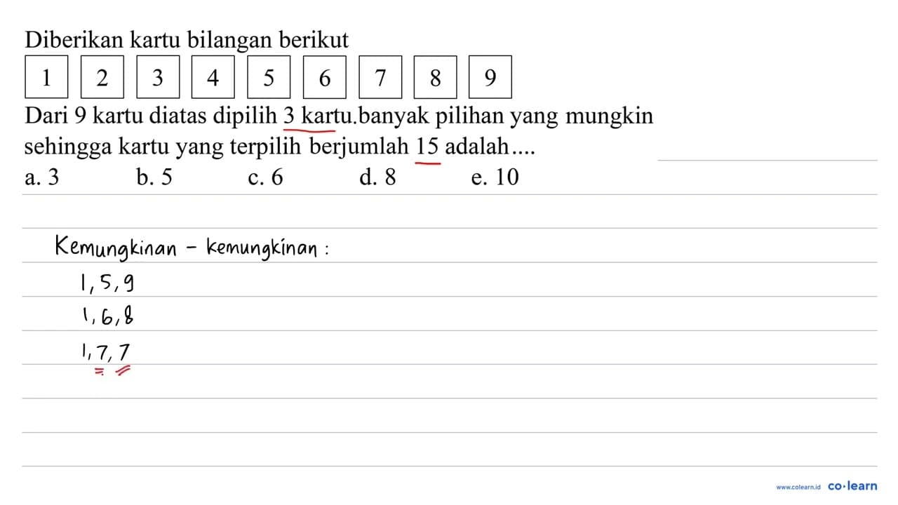 Diberikan kartu bilangan berikut 2 3 5 5 Dari 9 kartu