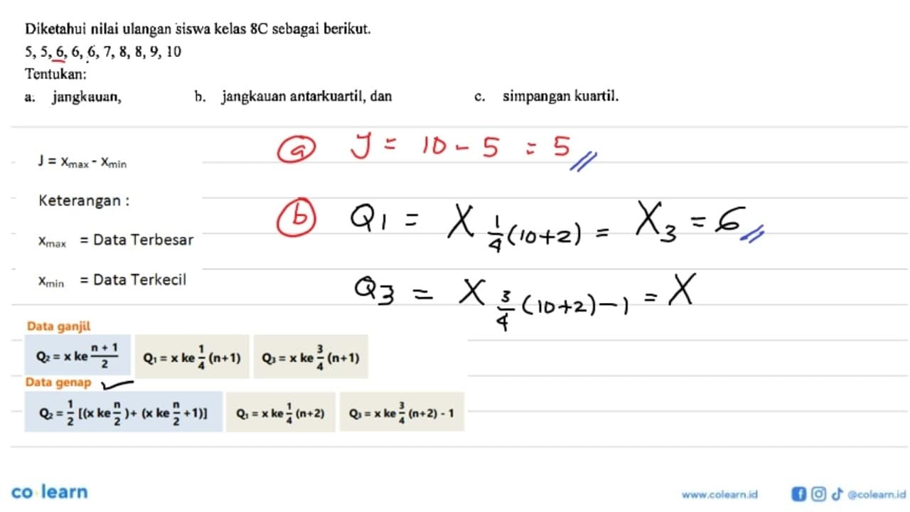 Diketahui nilai ulangan siswa kelas 8C sebagai berikut.