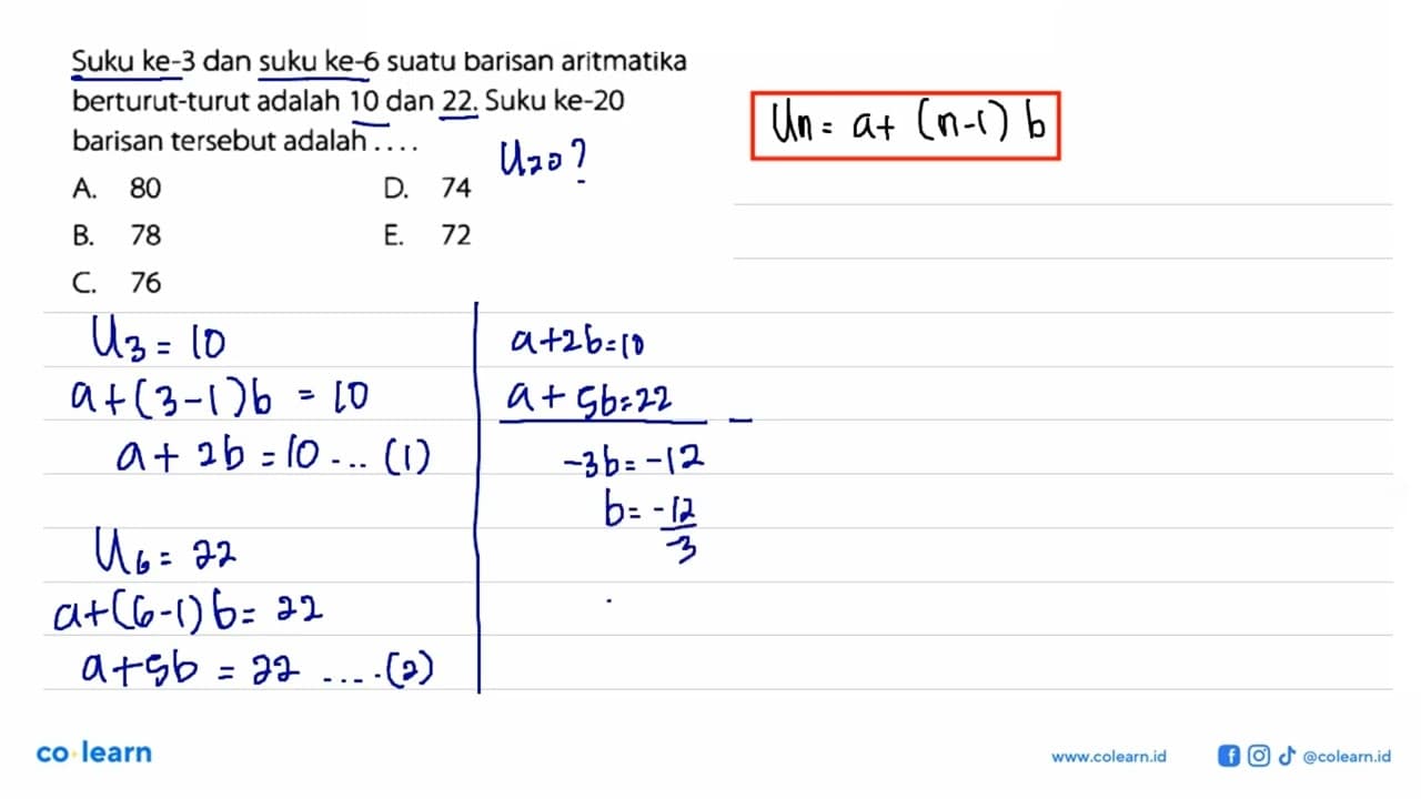 Suku ke-3 dan suku ke-6 suatu barisan aritmatika