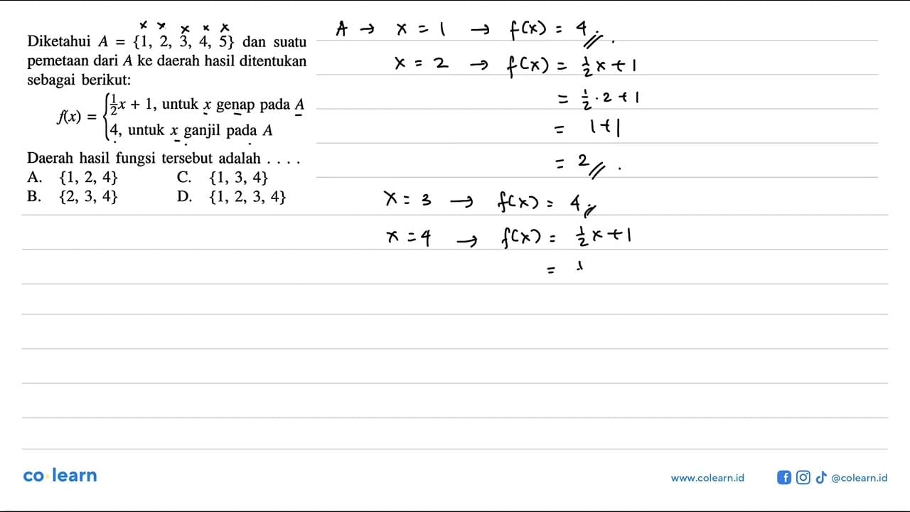 Diketahui A = {1, 2, 3, 4, 5} dan suatu pemetaan dari A ke