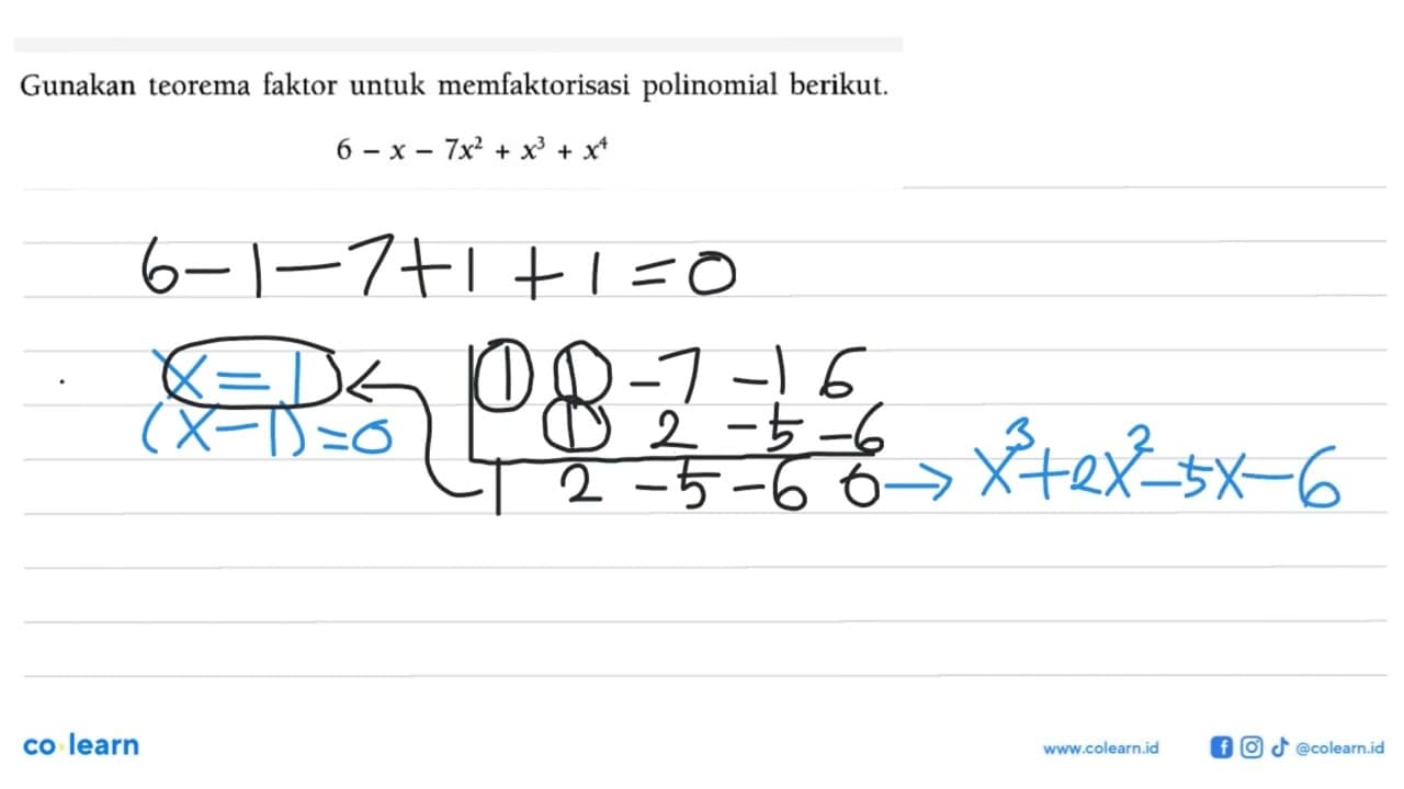 Gunakan teorema faktor untuk memfaktorisasi polinomial