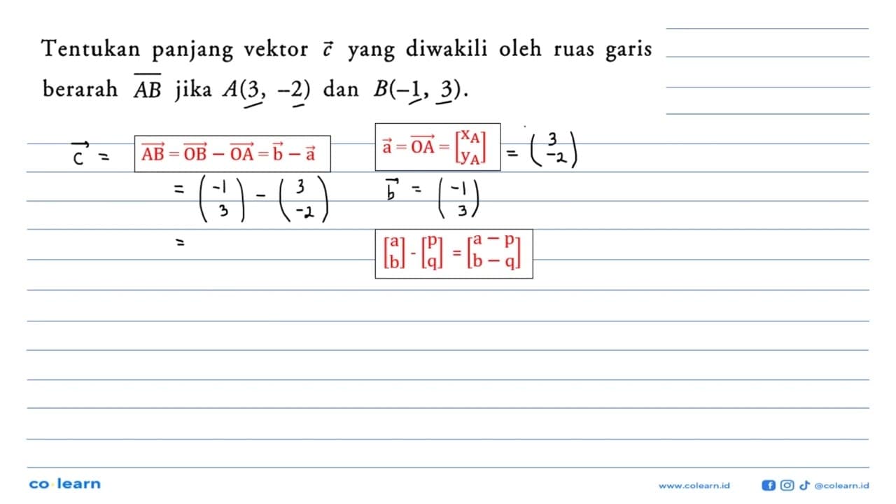 Tentukan panjang vektor c yang diwakili oleh ruas garis