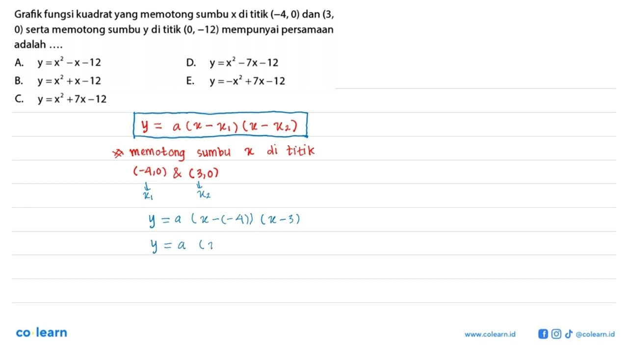 Grafik fungsi kuadrat yang memotong sumbu x di titik (-4,