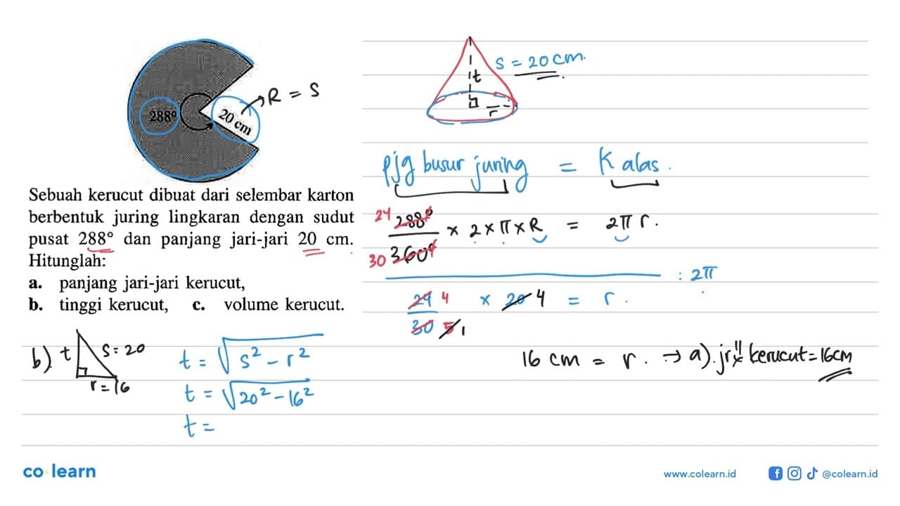 288, 20 cm Sebuah kerucut dibuat dari selembar karton