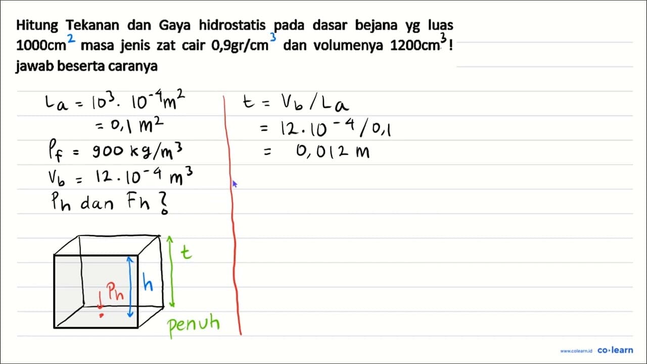 Hitung Tekanan dan Gaya hidrostatis pada dasar bejana yg