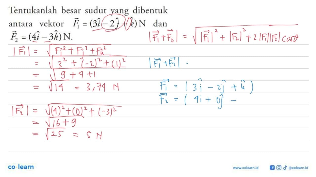 Tentukanlah besar sudut yang dibentuk antara vektor F1 =