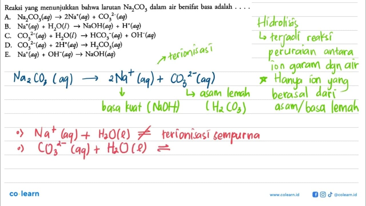 Reaksi yang menunjukkan bahwa larutan Na2CO3 dalam air