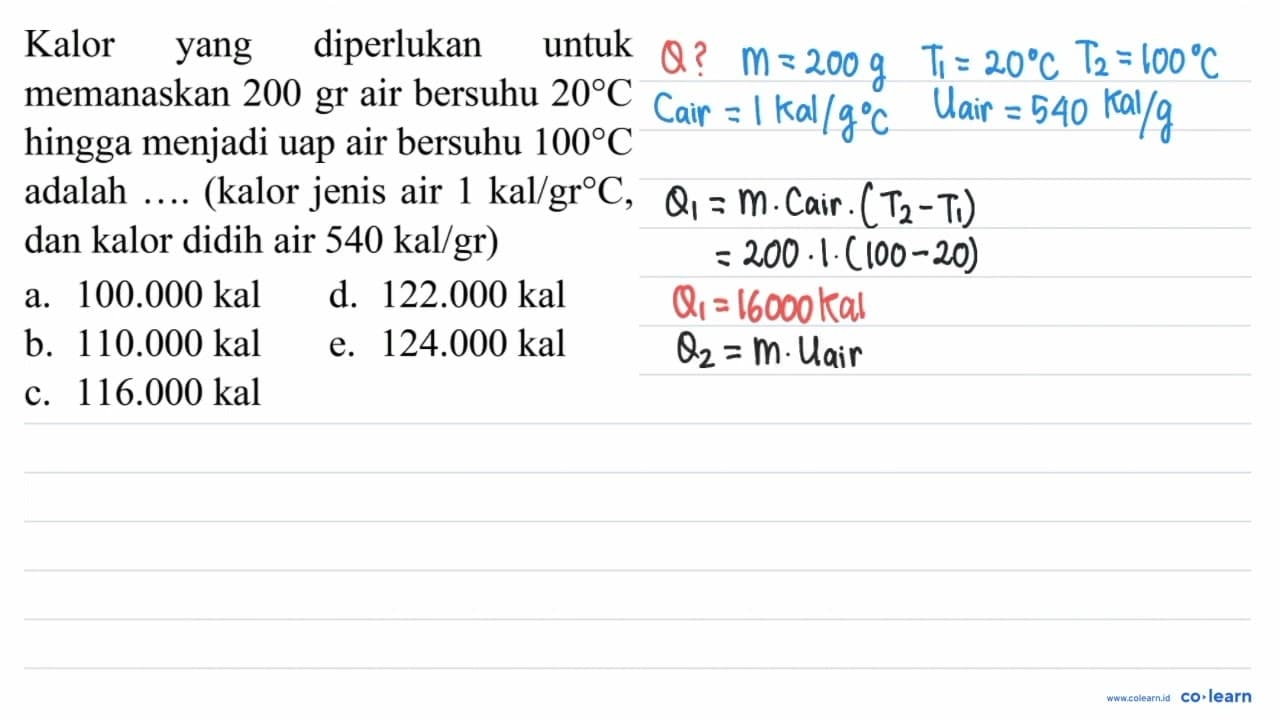 Kalor yang diperlukan untuk memanaskan 200 gr air bersuhu