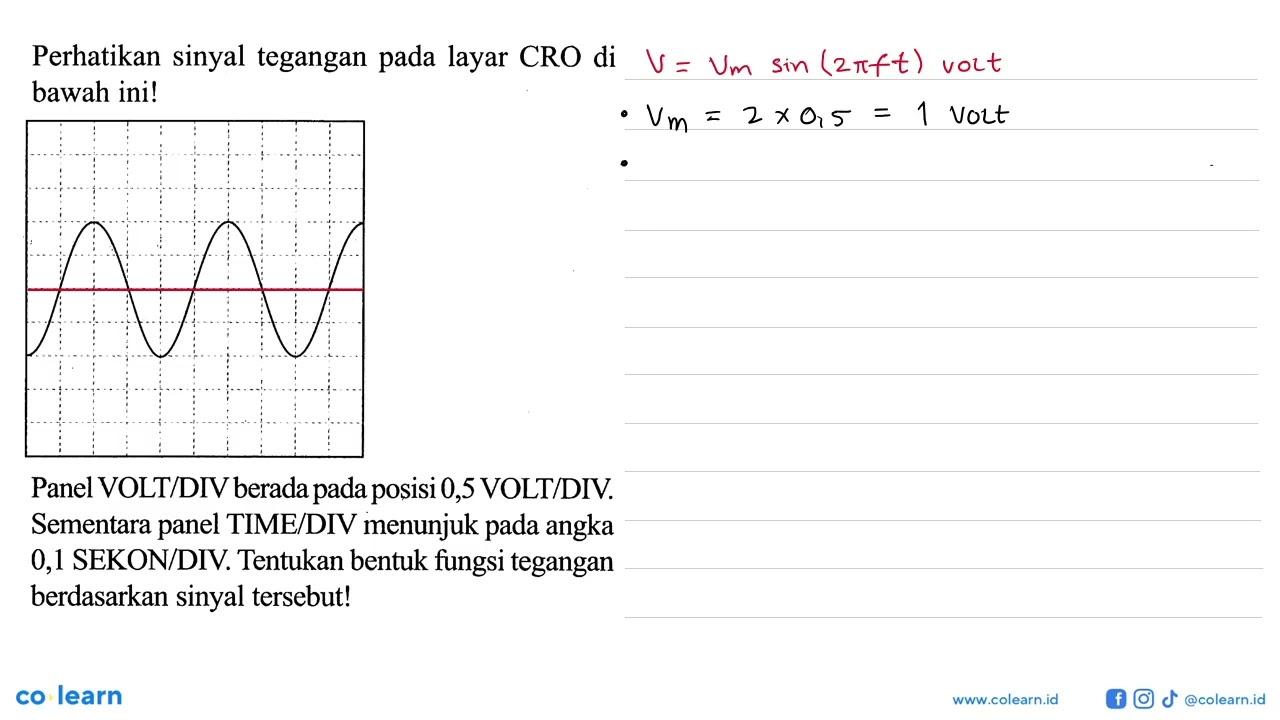 Perhatikan sinyal tegangan pada layar CRO di bawah ini!