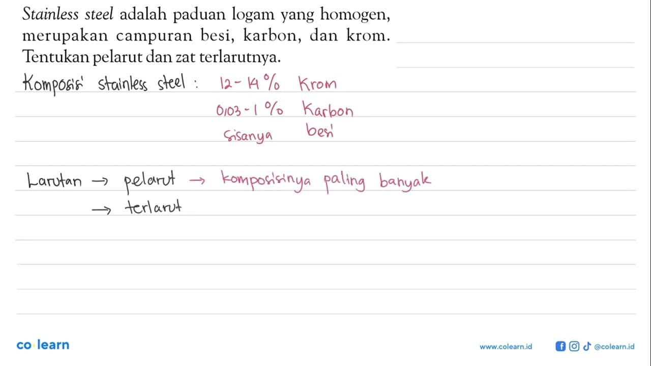 Stainless steel adalah paduan logam yang homogen, merupakan