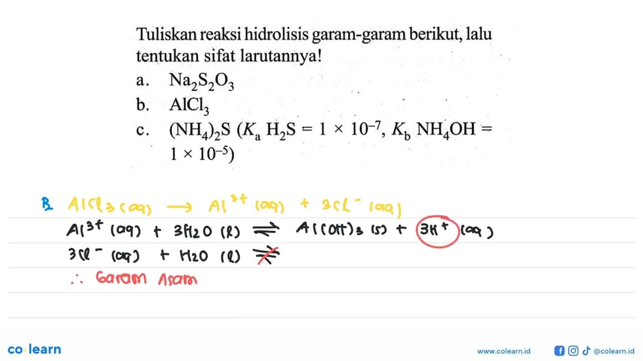 Tuliskan reaksi hidrolisis garam-garam berikut, lalu