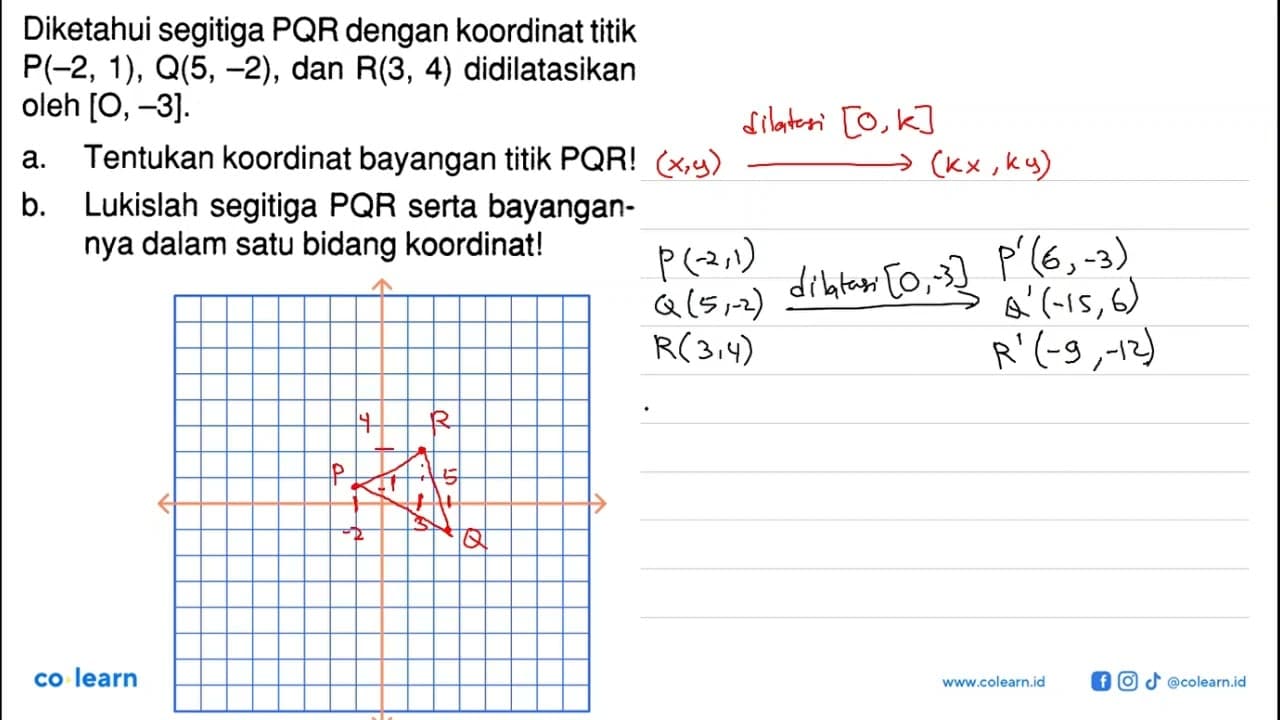 Diketahui segitiga PQR dengan koordinat titik P(-2, 1),