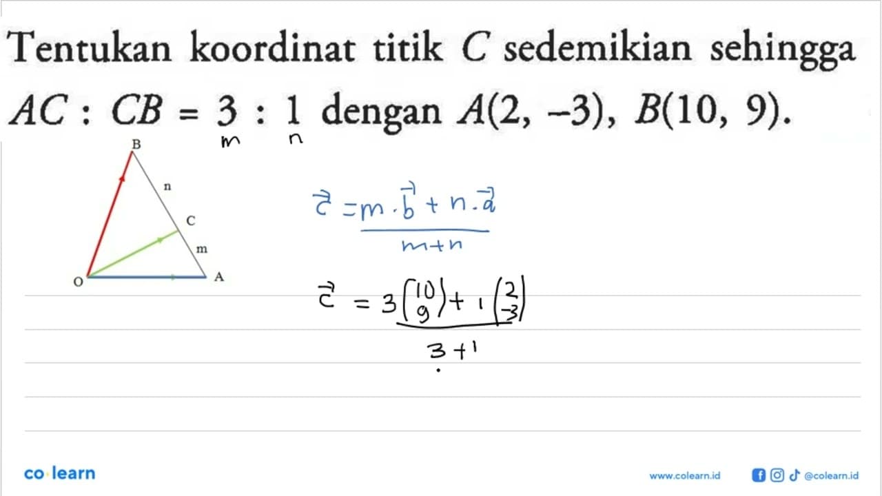 Tentukan koordinat titik C sedemikian sehingga AC:CB=3:1