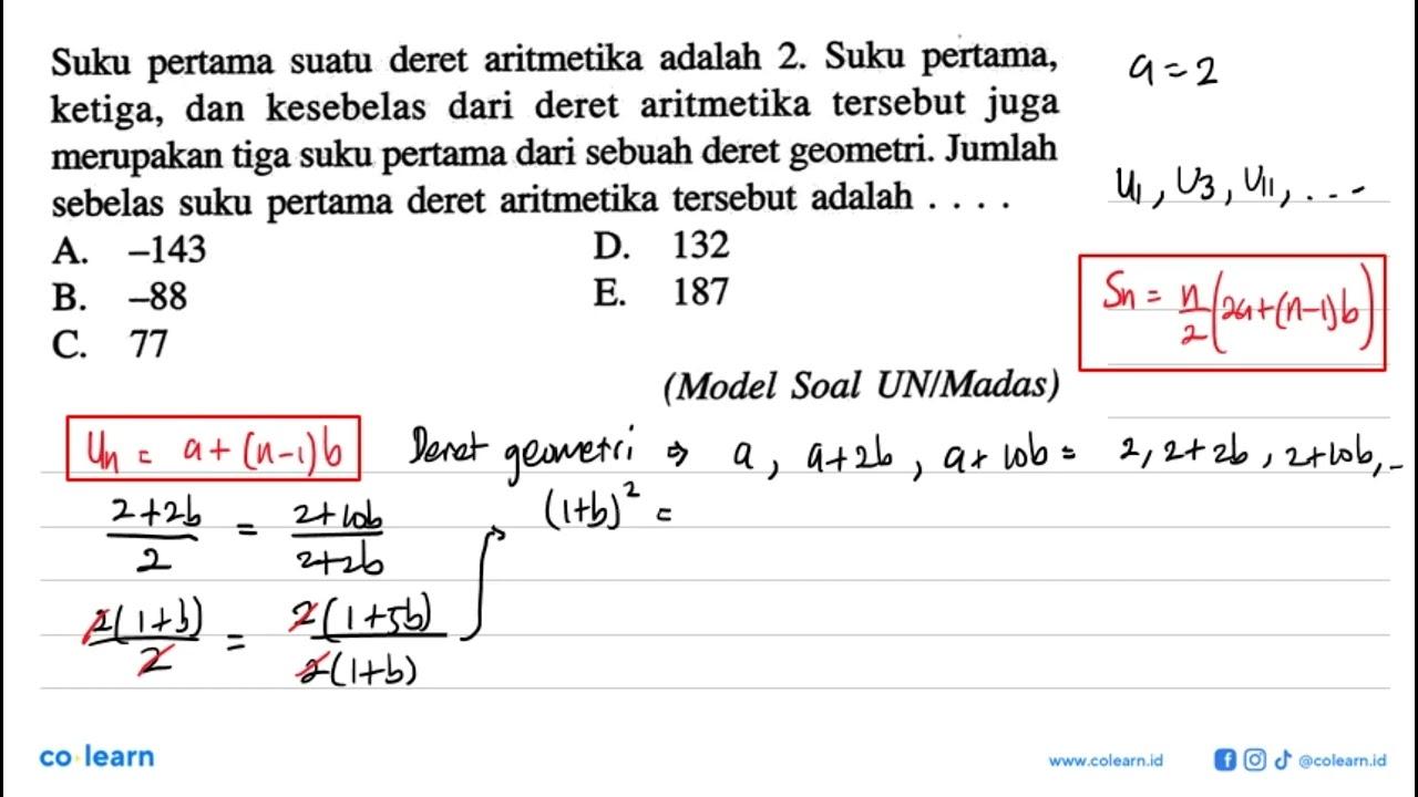 Suku pertama suatu deret aritmetika adalah 2. Suku pertama,