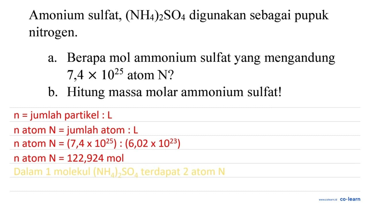 Amonium sulfat, (NH_(4))_(2) SO_(4) digunakan sebagai pupuk