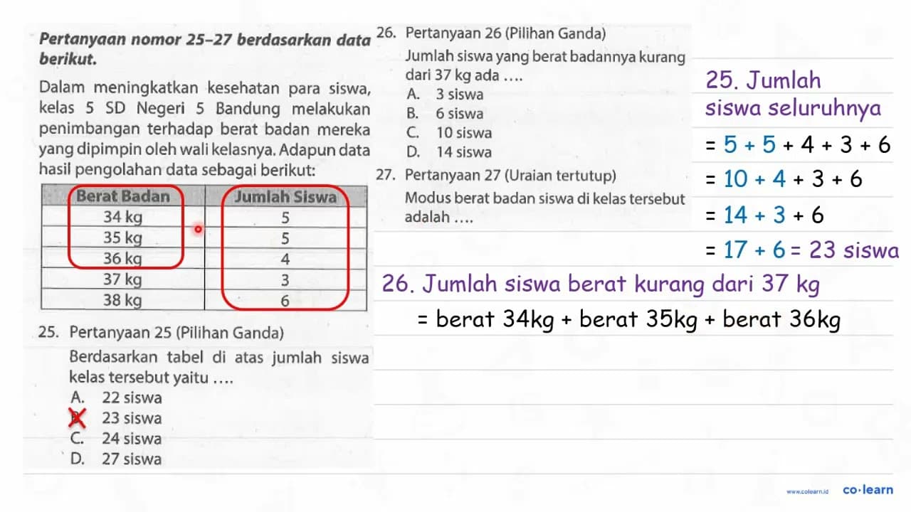 Pertanyaan nomor 25-27 berdasarkan data berikut. Dalam