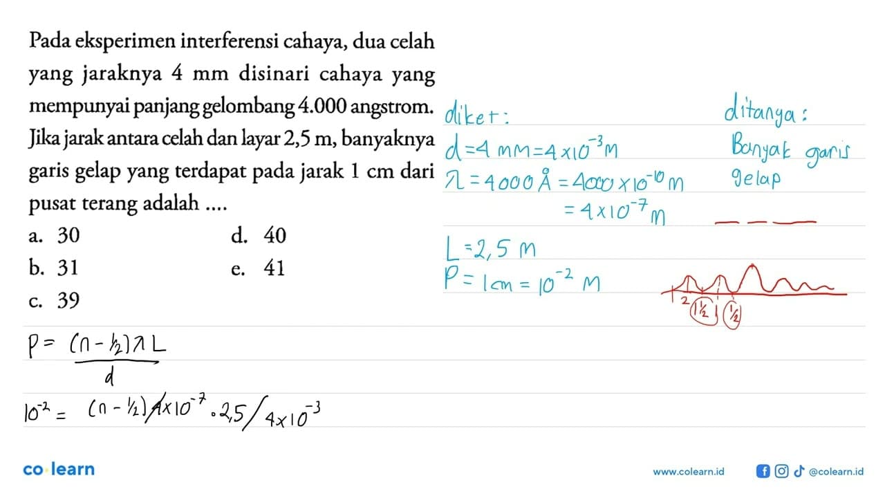 Pada eksperimen interferensi cahaya, dua celah yang