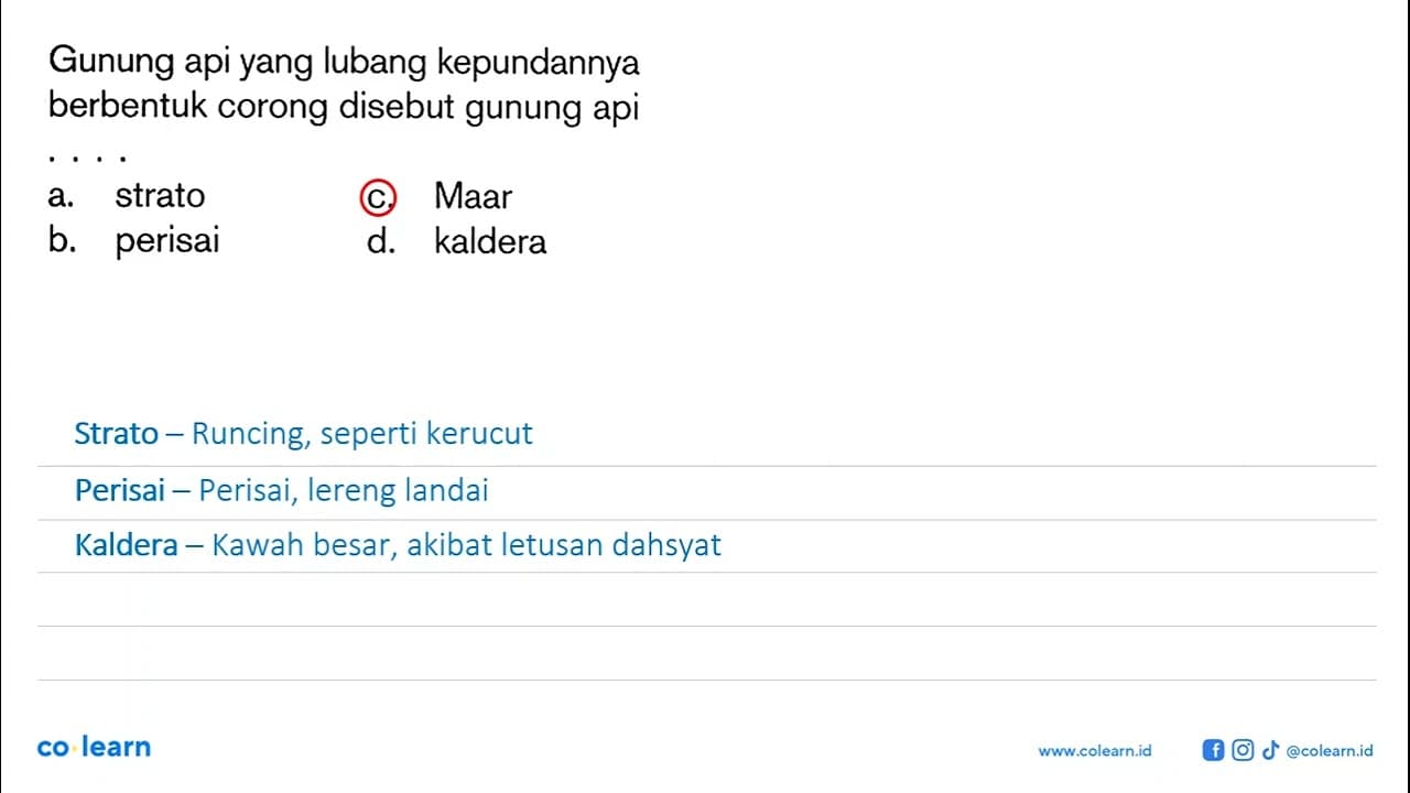 Gunung api yang lubang kepundannya berbentuk corong disebut