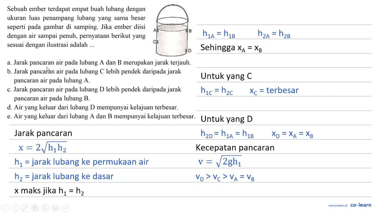 Sebuah ember terdapat empat buah lubang dengan ukuran luas