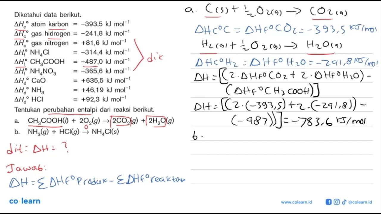 Diketahui data berikut. delta Hc atom karbon = -393,5 kJ