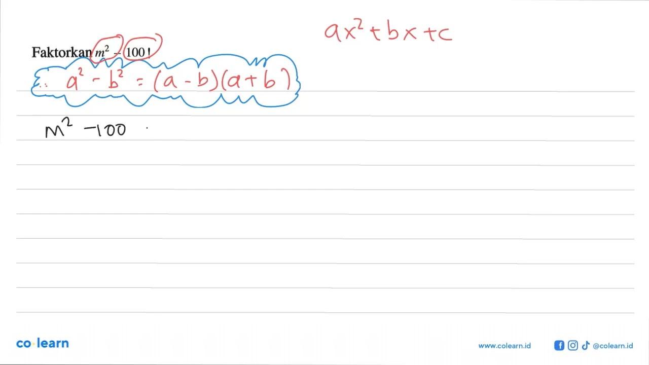 Faktorkan m^2-100 !