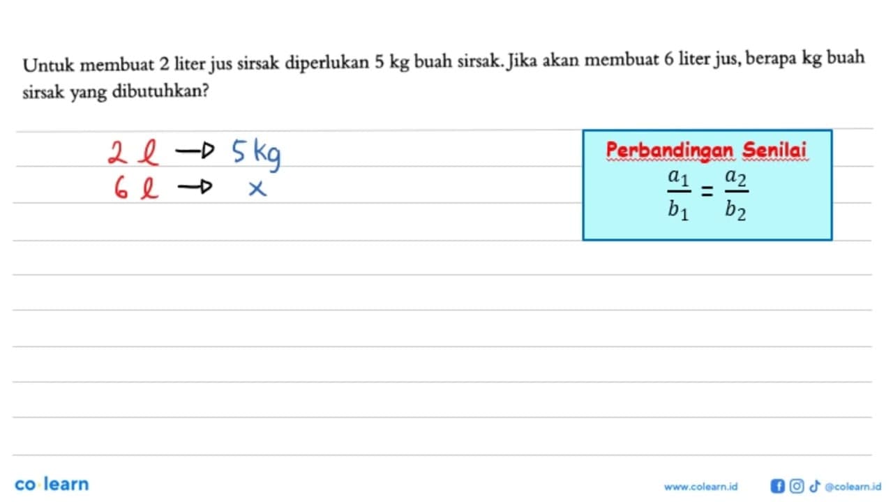 Untuk membuat 2 liter jus sirsak diperlukan 5 kg buah