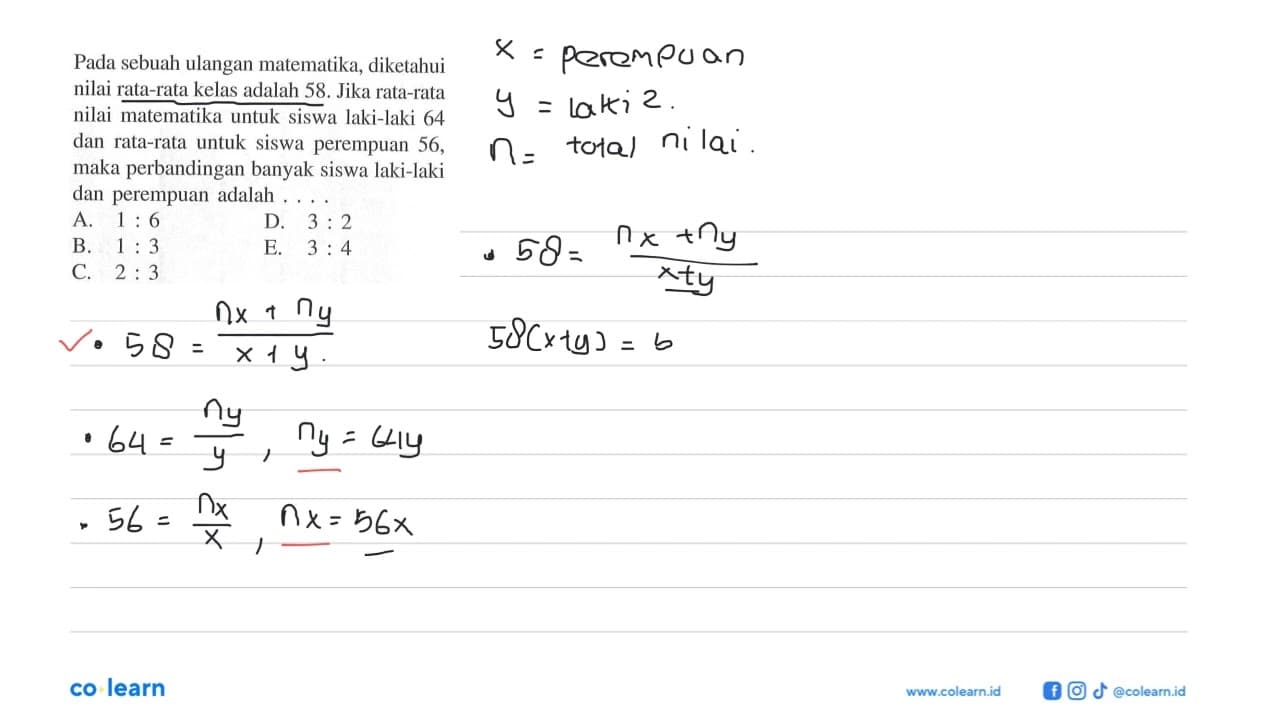 Pada sebuah ulangan matematika, diketahui nilai rata-rata