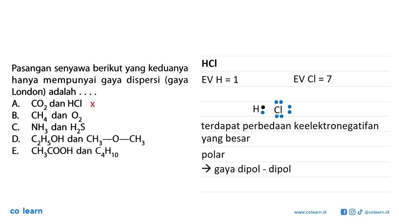 Pasangan senyawa berikut yang keduanya hanya mempunyai gaya