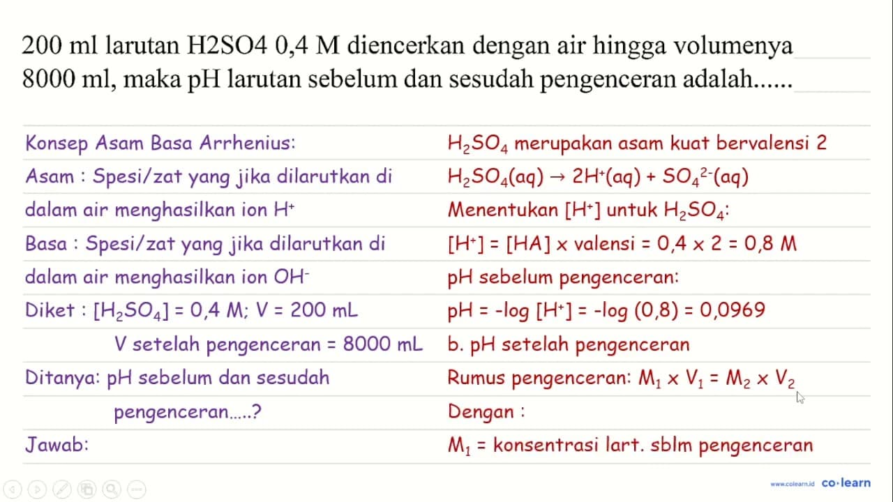 200 ml larutan H 2 SO 40,4 M diencerkan dengan air hingga