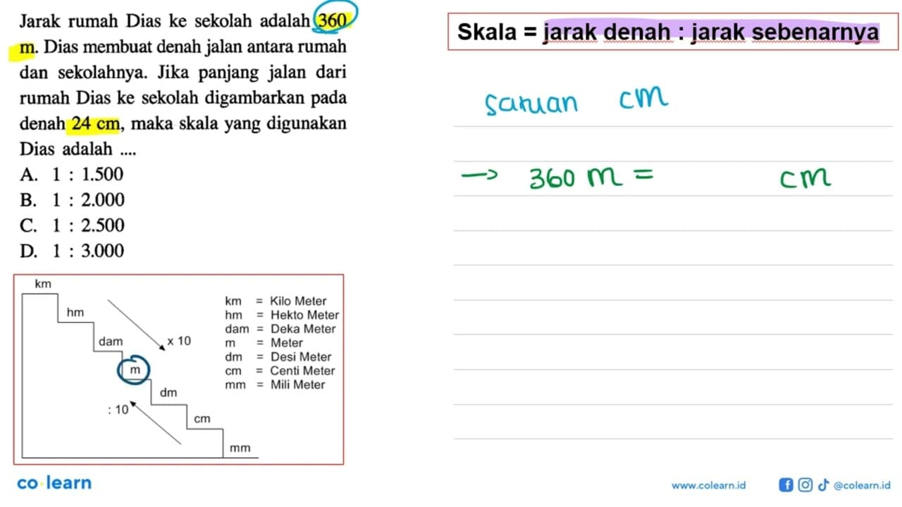 Jarak rumah Dias ke sekolah adalah 360 m. Dias membuat