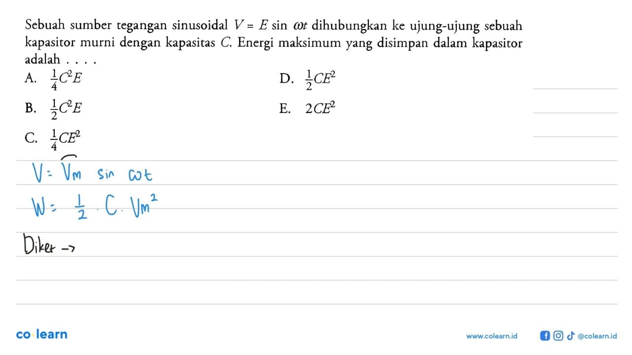 Sebuah sumber tegangan sinusoidal V=E sin omega t