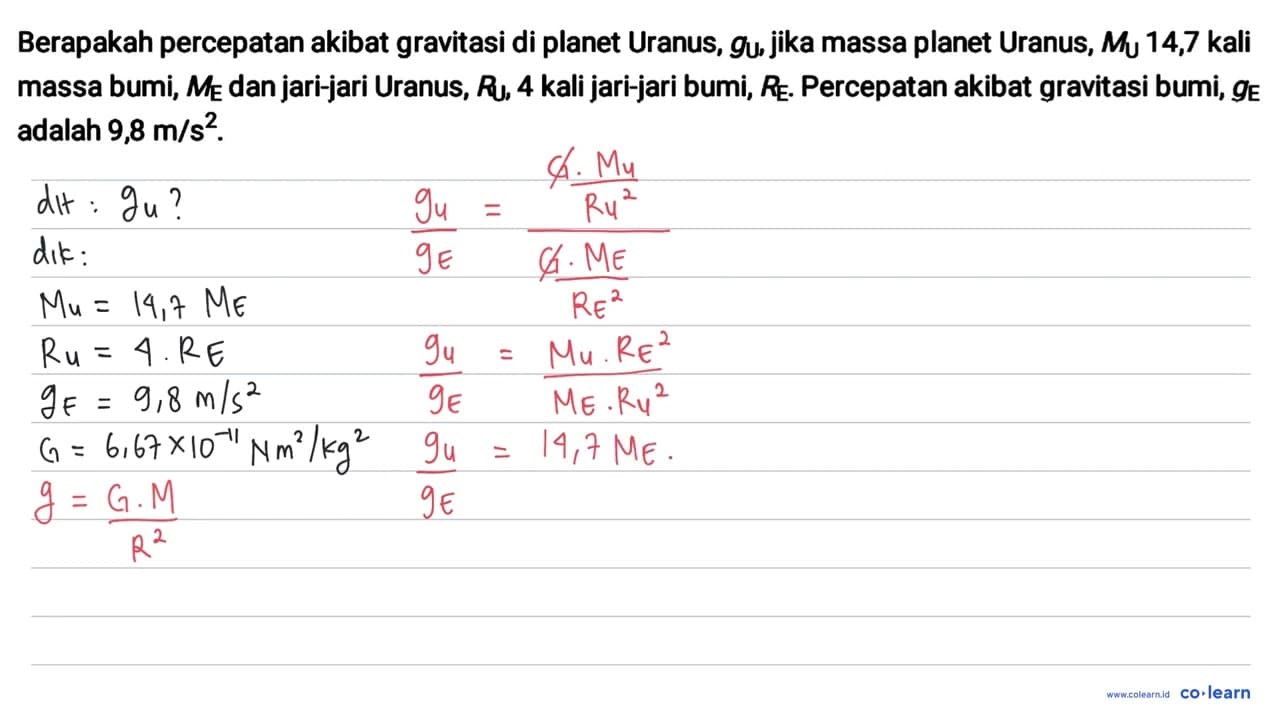 Berapakah percepatan akibat gravitasi di planet Uranus,