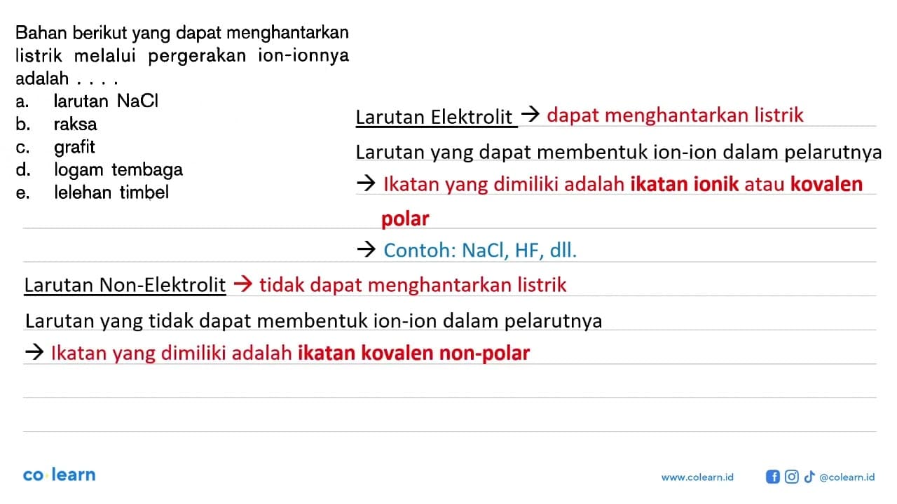 Bahan berikut yang dapat menghantarkan listrik melalui