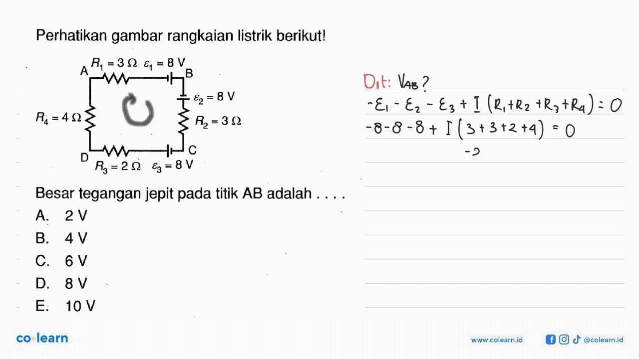 Perhatikan gambar rangkaian listrik berikut!A B D C R1 = 3