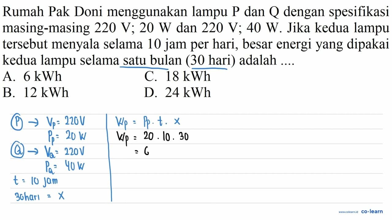 Rumah Pak Doni menggunakan lampu P dan Q dengan spesifikasi