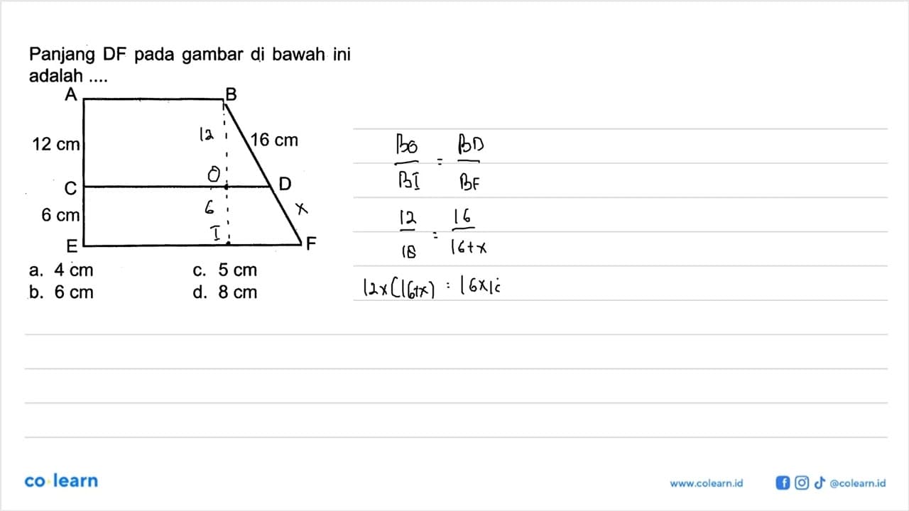 Panjang DF pada gambar di bawah ini adalah ....a. 4 cm c. 5