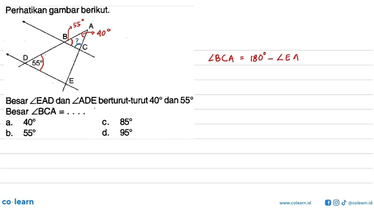 Perhatikan gambar berikut.Besar sudut EAD dan sudut ADE
