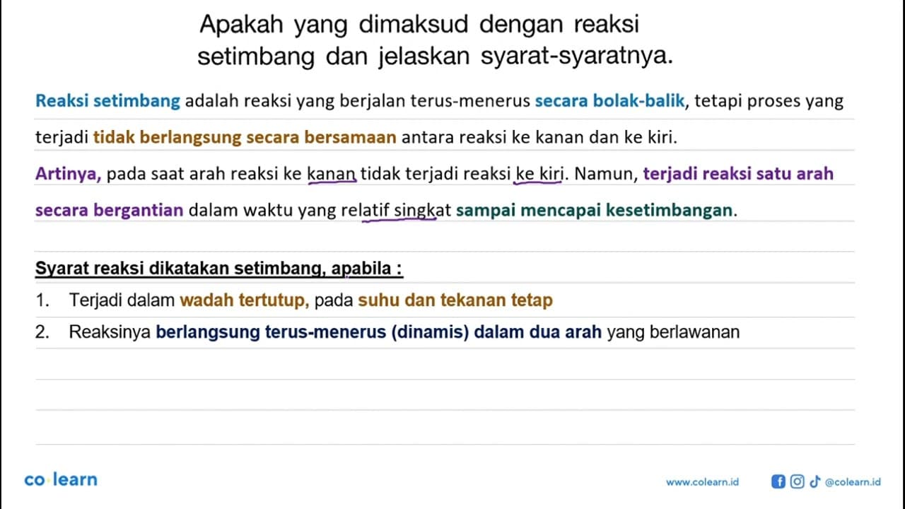 Apakah yang dimaksud dengan reaksi setimbang dan jelaskan