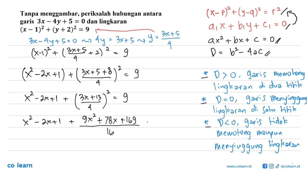 Tanpa menggambar, periksalah hubungan antara garis