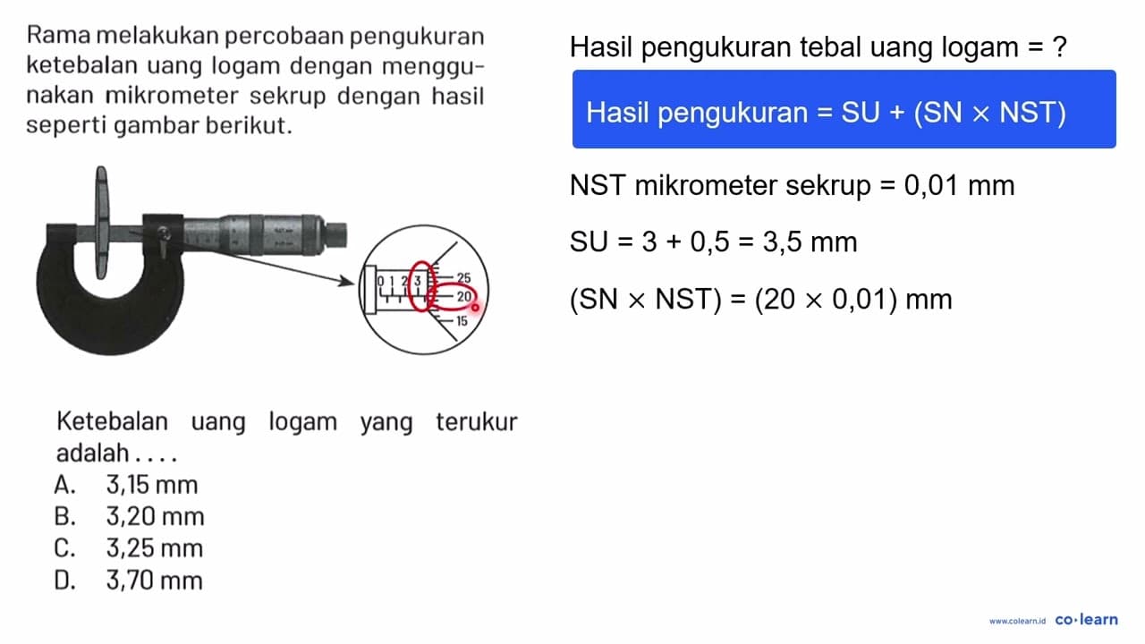 Rama melakukan percobaan pengukuran ketebalan uang logam