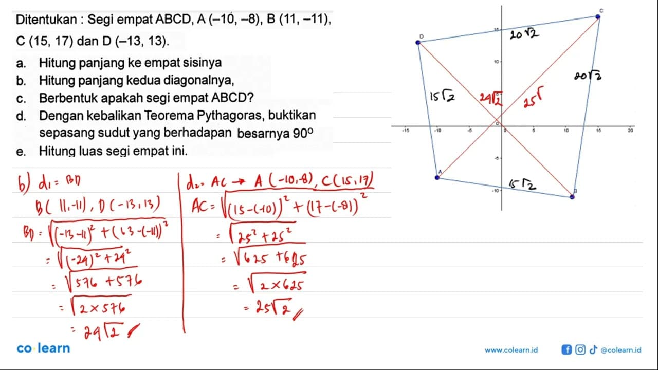 Ditentukan : Segi empat ABCD, A(-10,-8), B(11,-11) , C