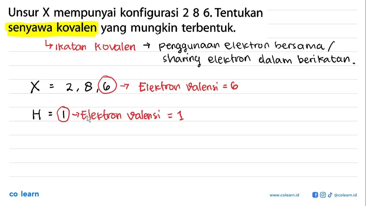 Unsur X mempunyai konfigurasi 2 8 6. Tentukan senyawa