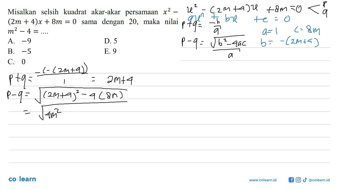 Misalkan selisih kuadrat akar-akar persamaan x^2 - (2m +