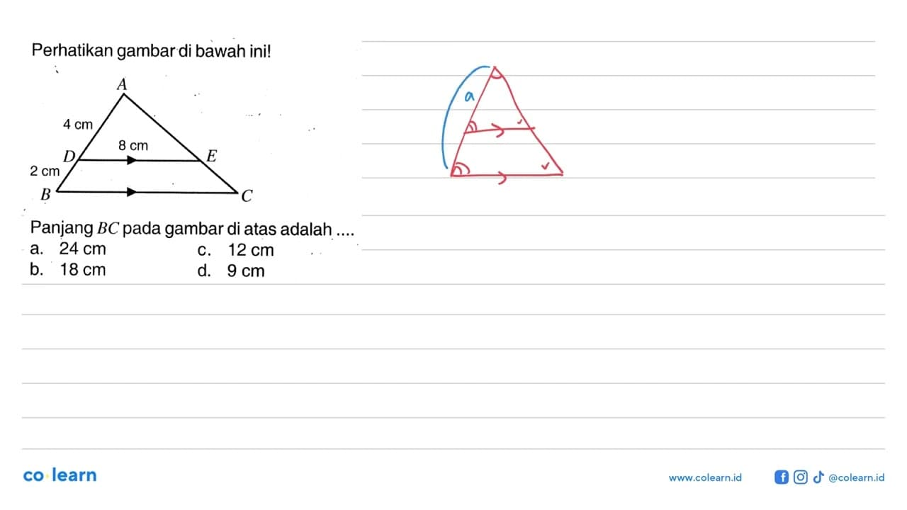 Perhatikan gambar di bawah ini! Panjang BC pada gambar di