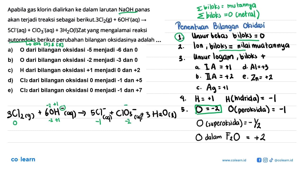 Apabila gas klorin dialirkan ke dalam larutan NaOH