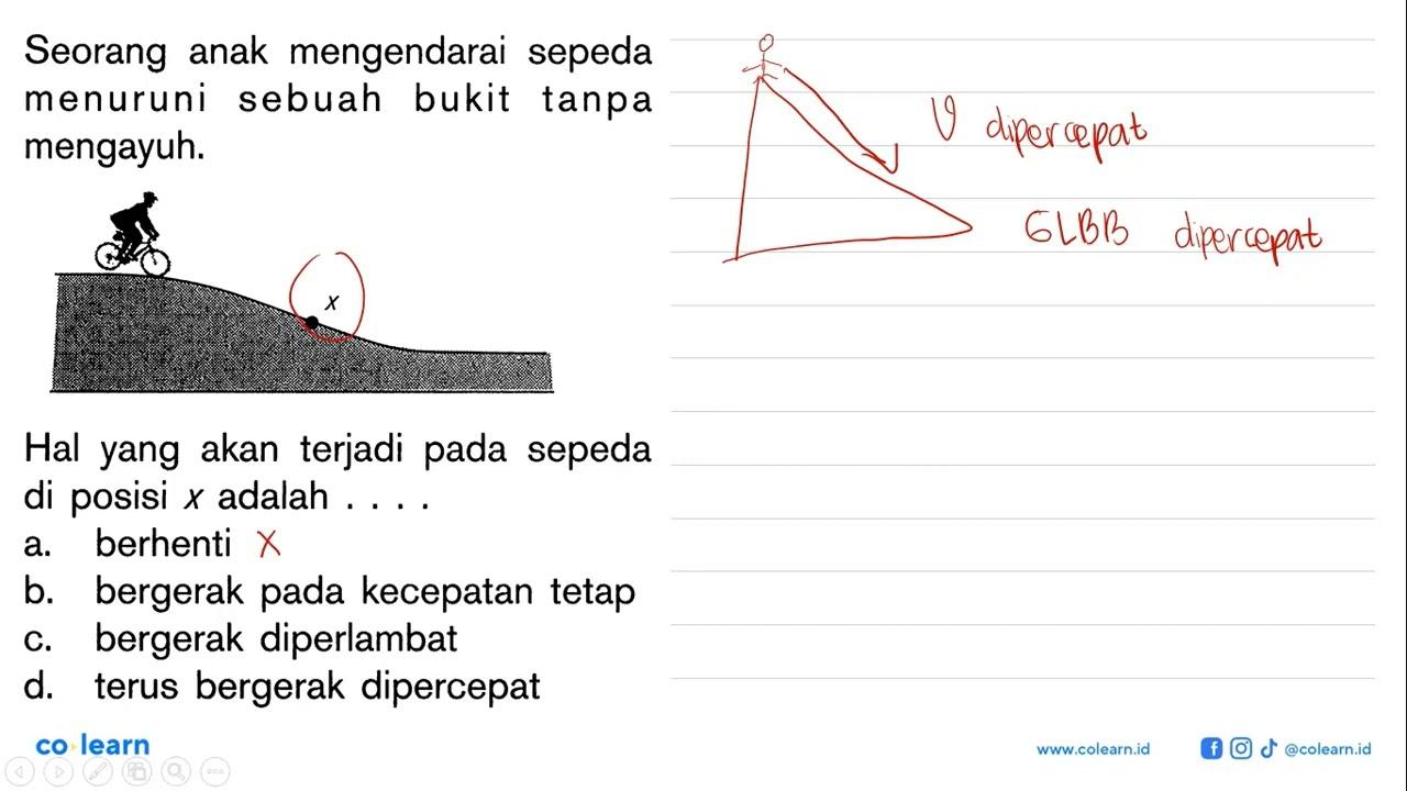 Seorang anak mengendarai sepeda menuruni sebuah bukit tanpa