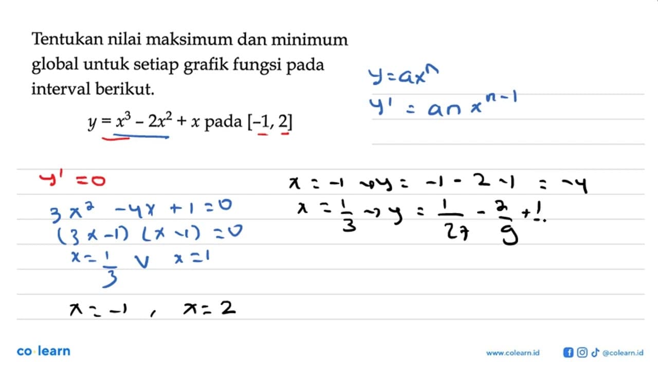 Tentukan nilai maksimum dan minimum global untuk setiap