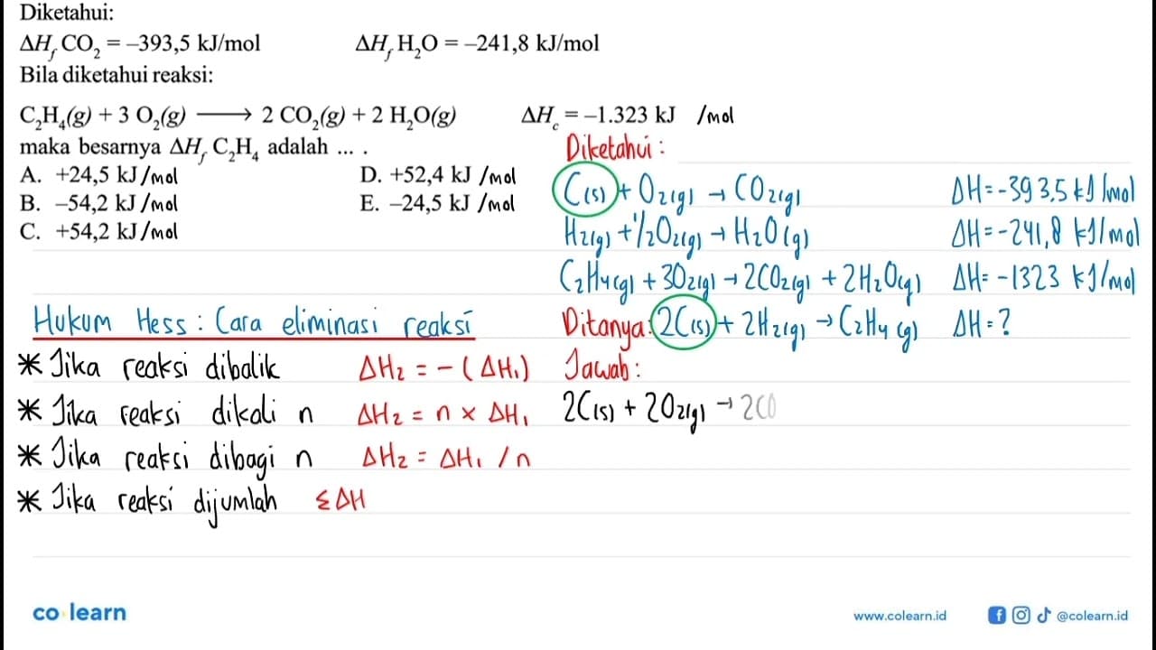 Diketahui: delta Hf CO2 = -393,5 kJ/mol delta Hf H2O =