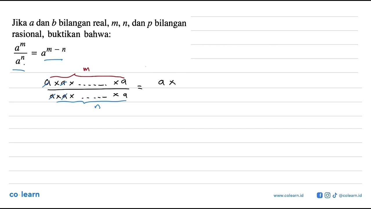 Jika a dan b bilangan real,m,n, dan p bilangan rasional,