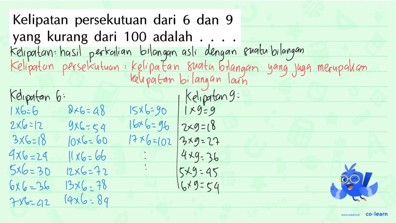 Kelipatan persekutuan dari 6 dan 9 yang kurang dari 100